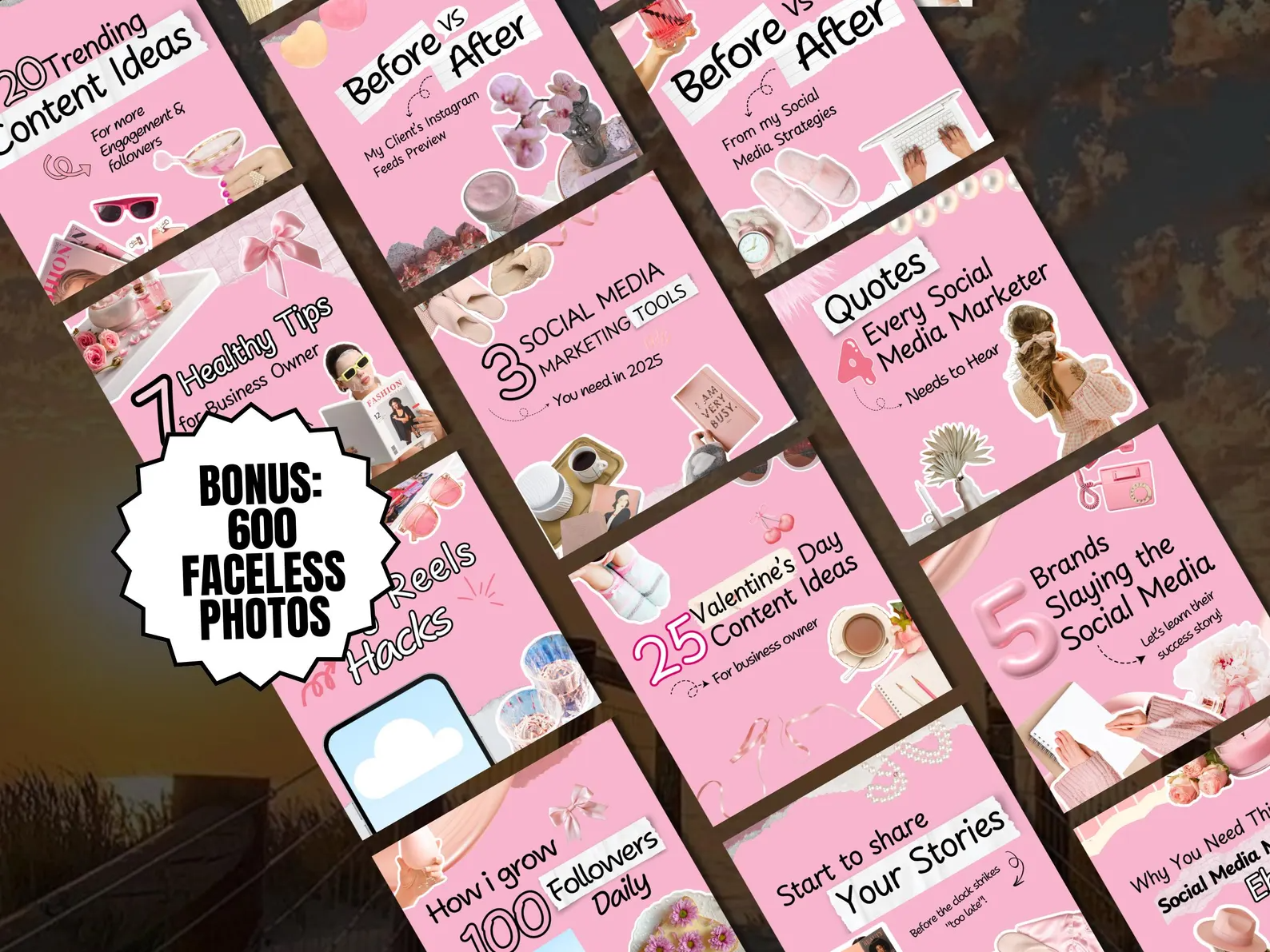 100 Aesthetic Pink Instagram Carousel Templates | Editable Canva PLR MRR - Image 3