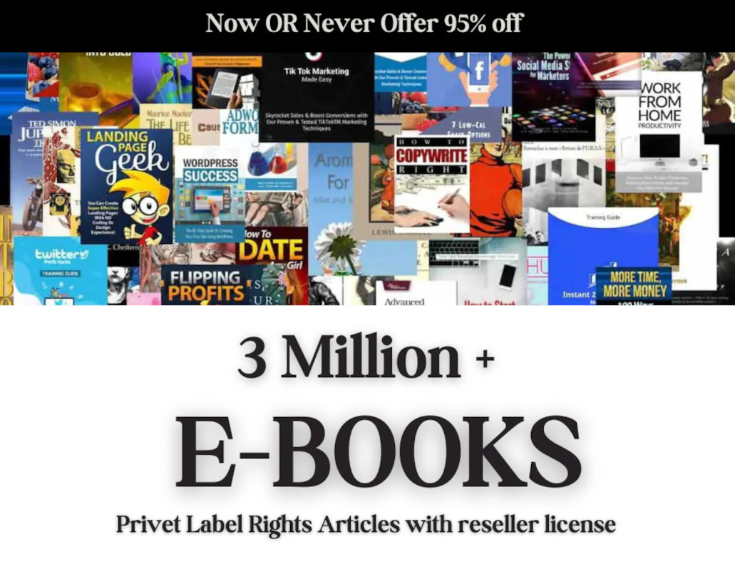 3 Million+ eBooks & PLR Articles Bundle | Reseller Rights | Digital Product Mega Pack