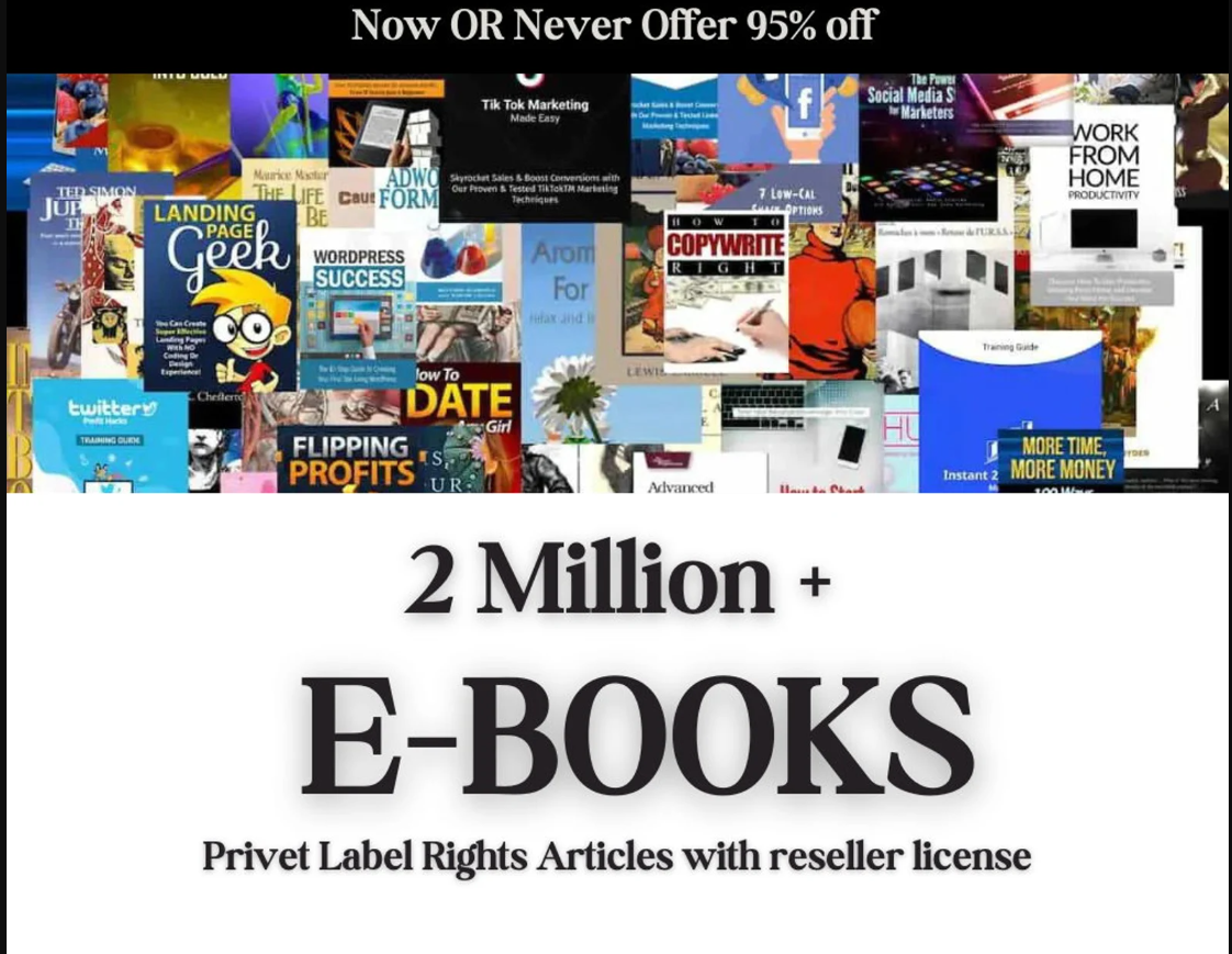 2 Million+ Ebooks + 2 Million PLR Articles Bonus with reseller rights